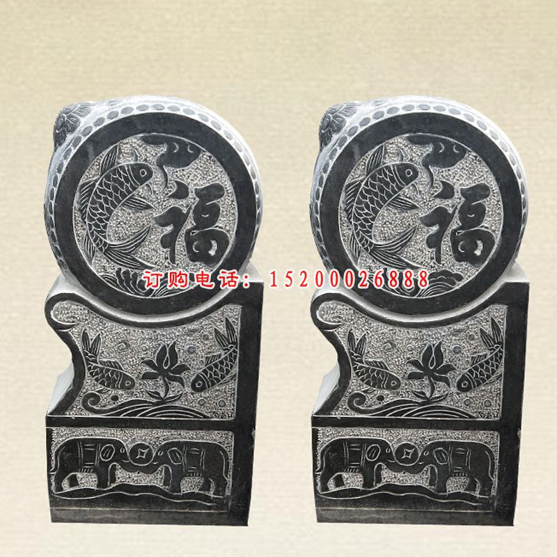 青石门墩石雕,门口大象抱鼓石 (10)