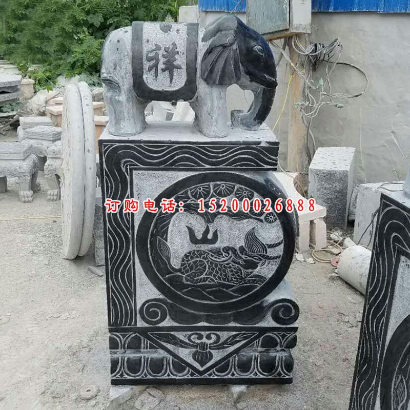 仿古如意大象抱鼓  石雕庭院抱鼓摆件 (4)