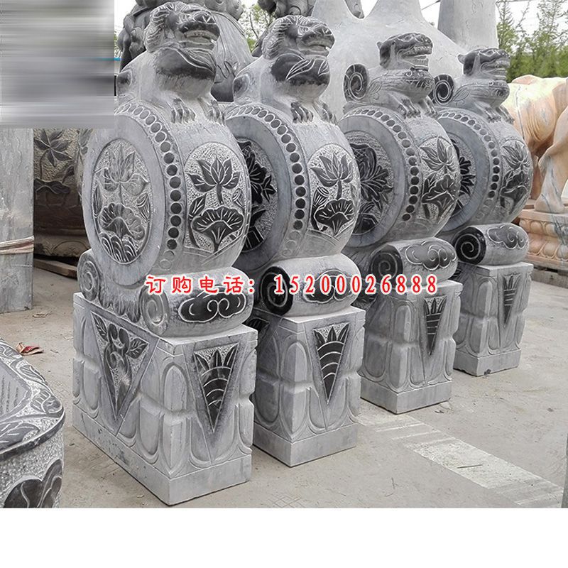 青石门墩石雕,门口大象抱鼓石 (7)