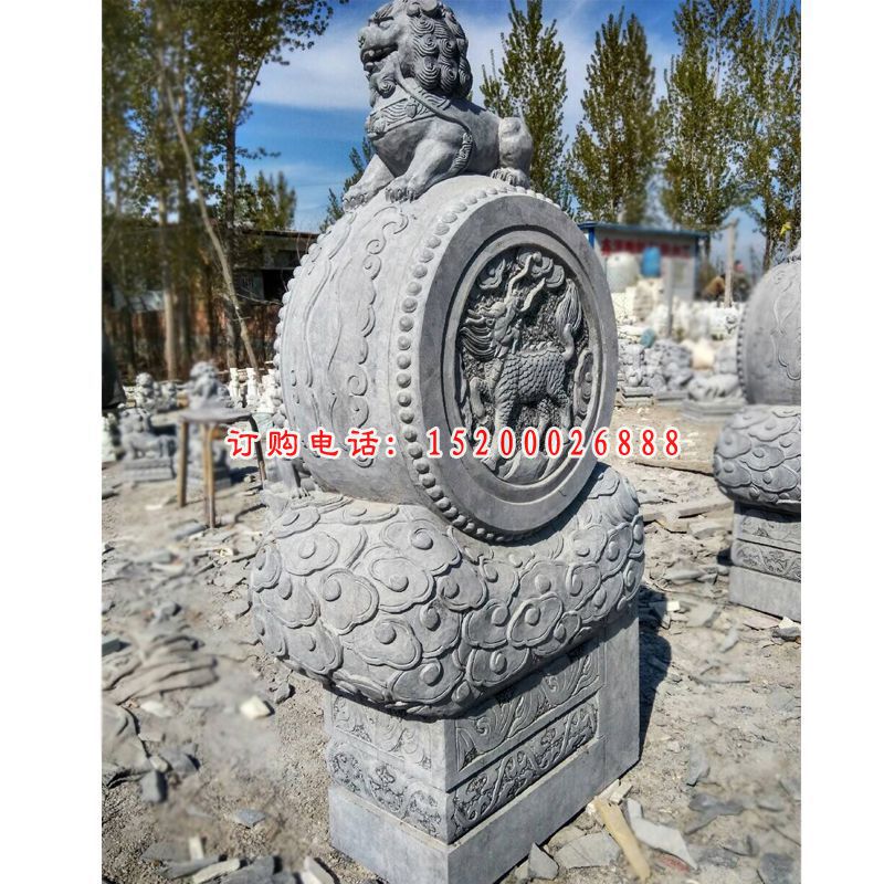 青石门墩石雕,门口大象抱鼓石 (11)