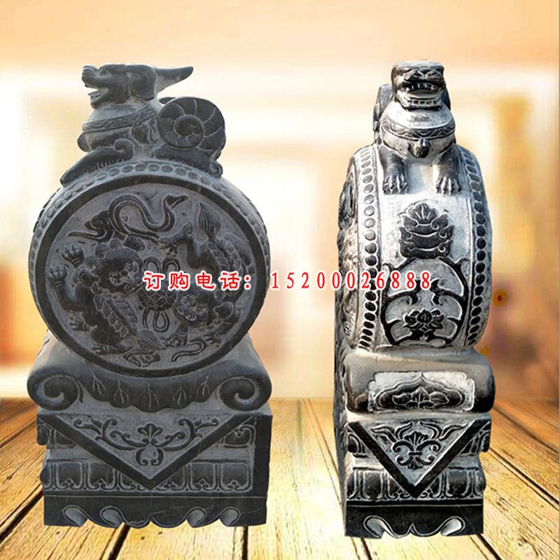 青石貔貅抱鼓   石雕庭院景观雕塑