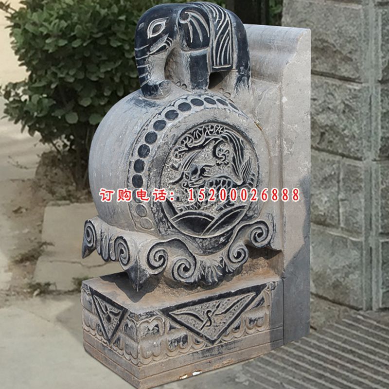 小象抱鼓石，青石门墩