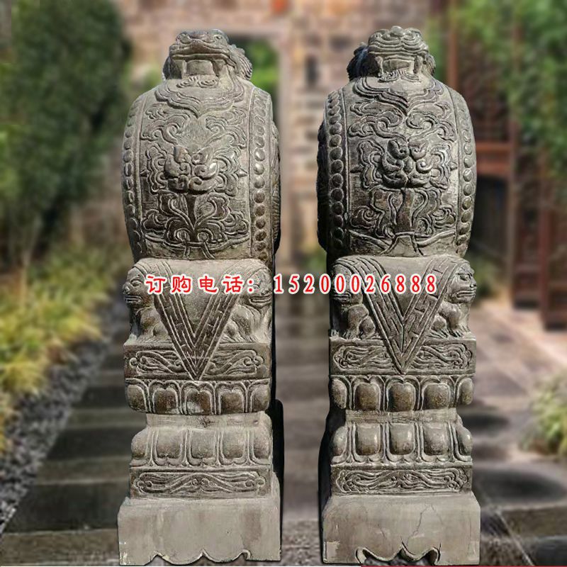 青石狮子抱鼓  石雕庭院景观雕塑 (1)