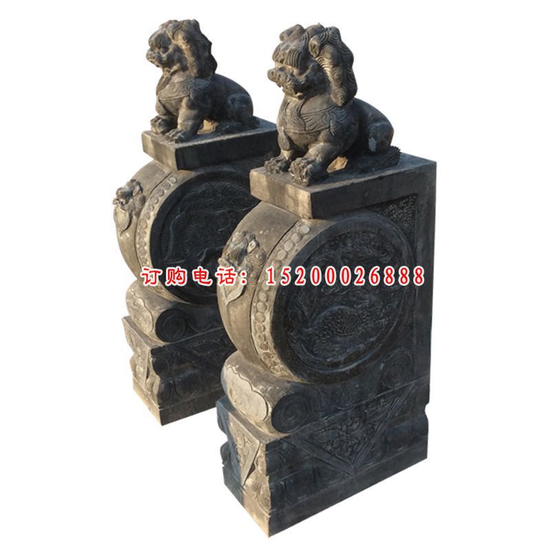 青石狮子抱鼓  石雕小区门口摆件 (5)