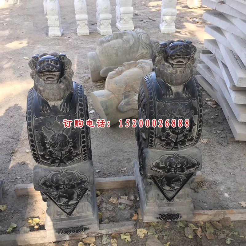 狮子门墩 青石麒麟浮雕门口抱鼓石 (2)