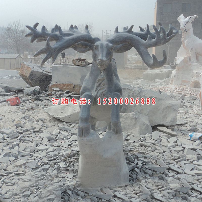 青石驯鹿雕塑 公园仿古动物石雕 (2)