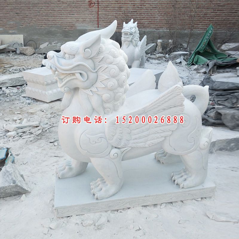 汉白玉獬豸雕塑，独角兽石雕 (2)