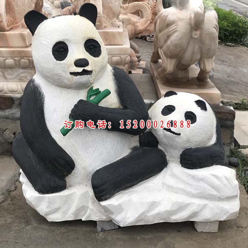 母子熊猫石雕，公园动物石雕