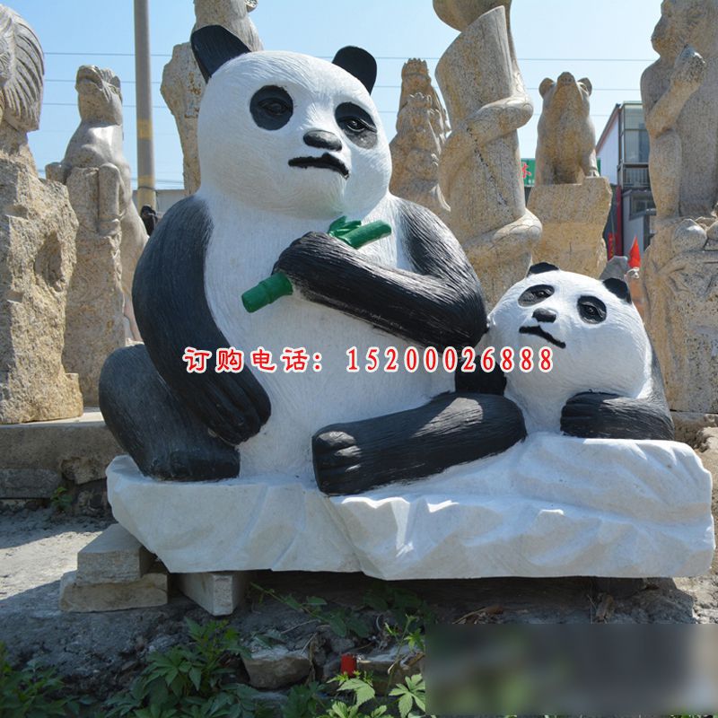 熊猫石雕，大理石动物雕塑