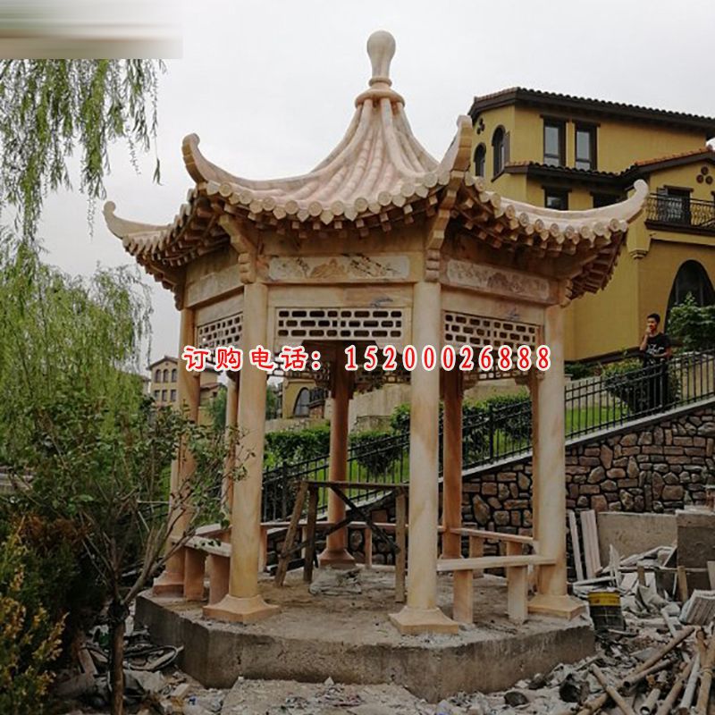 大理石四角凉亭 石雕别墅景观雕塑 (2)