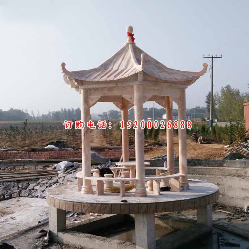 大理石四角凉亭  石雕别墅景观雕塑