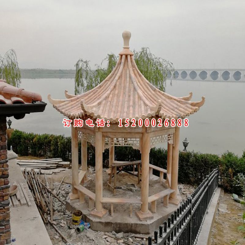 公园石凉亭，中式八角凉亭