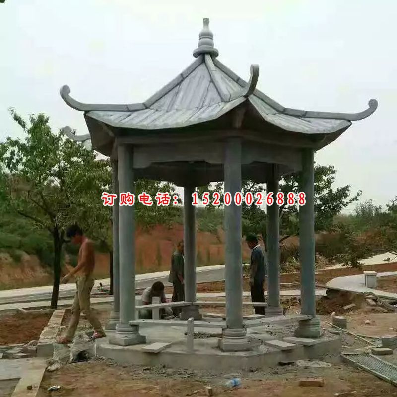 凉亭石雕，青石凉亭雕塑
