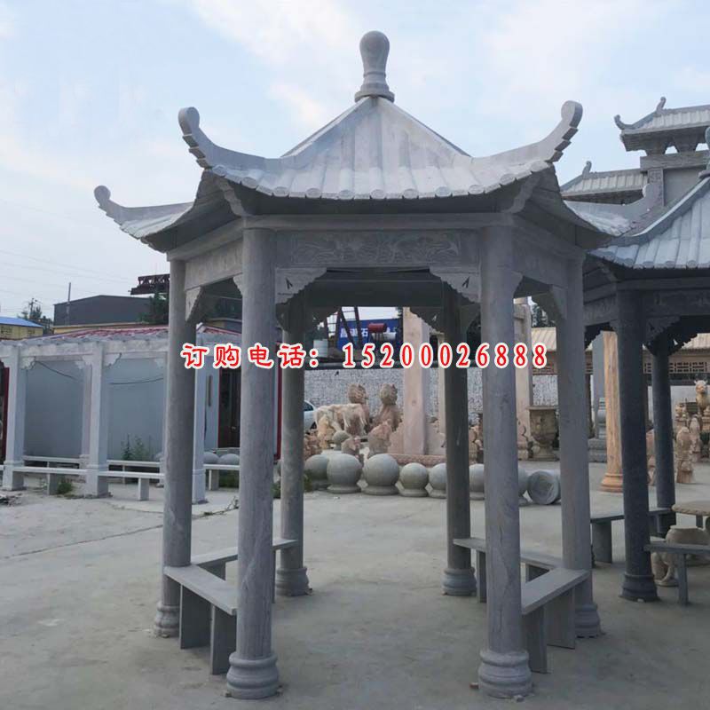六角石凉亭，园林景观石雕