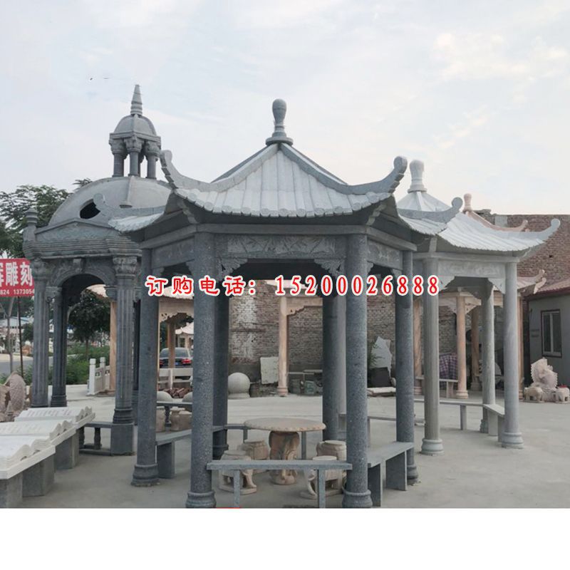 青石凉亭雕塑，仿古石凉亭