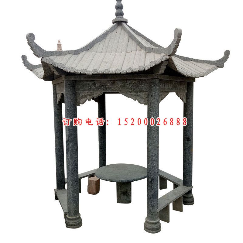 青石凉亭雕塑，中式石雕凉亭