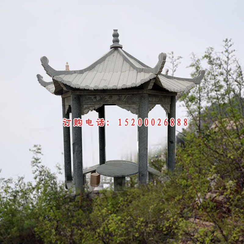 青石六角凉亭 石雕公园景观雕塑