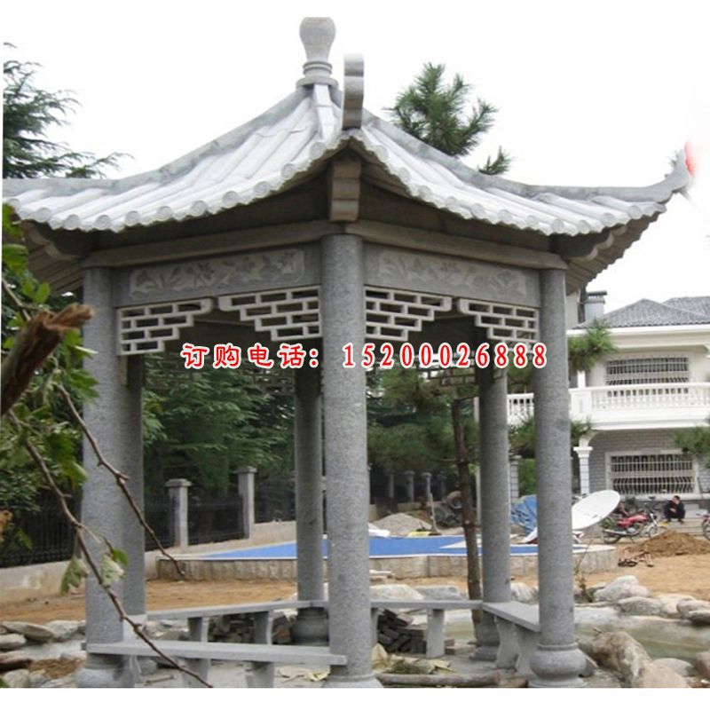 青石四角凉亭   石雕公园景观摆件 (2)