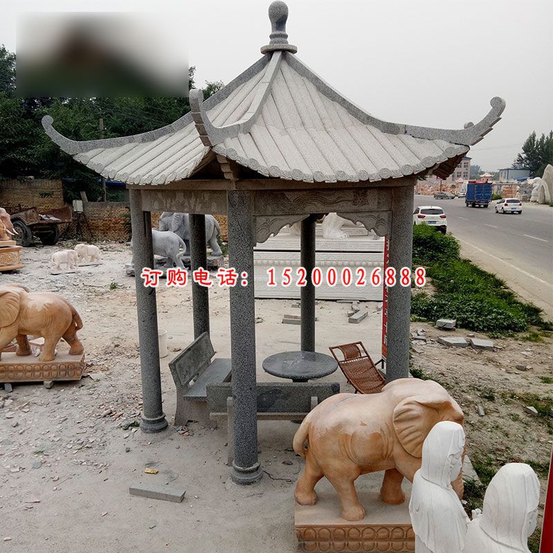 青石亭子，公园石雕凉亭