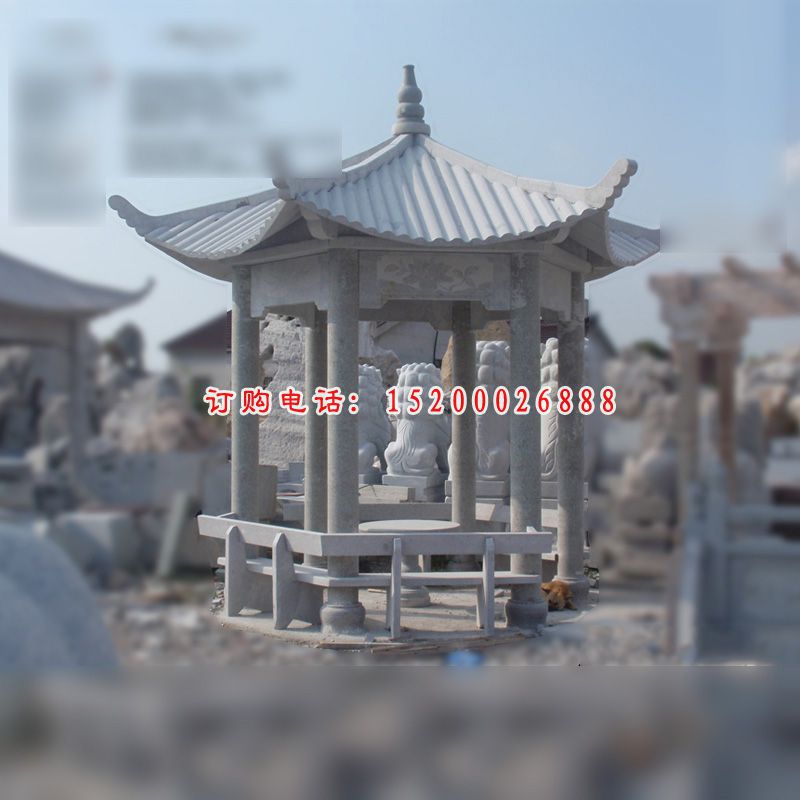 六角亭子石雕，青石凉亭雕塑