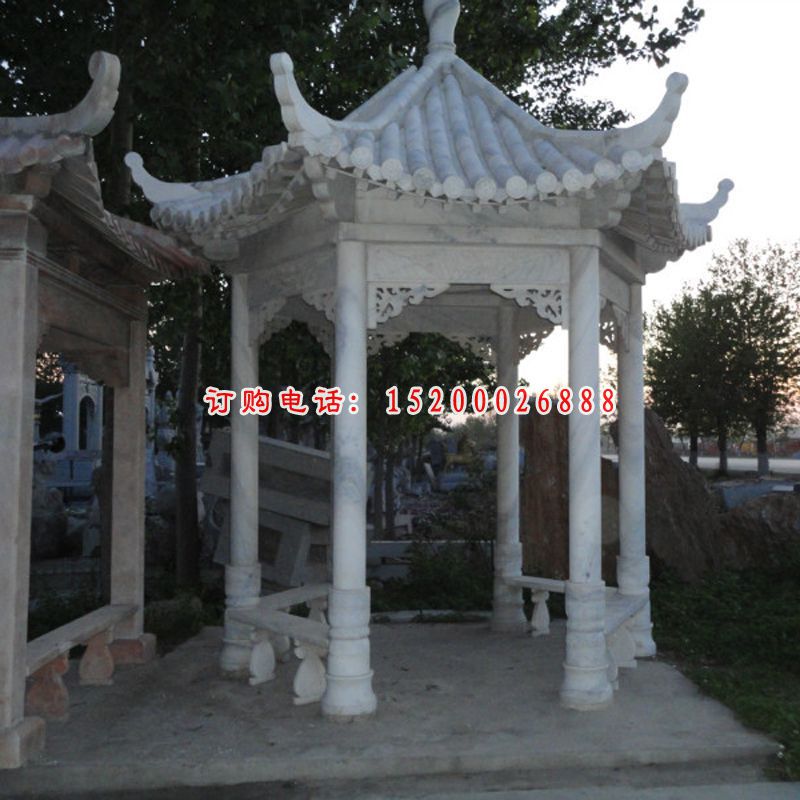 石雕凉亭，大理石六角凉亭