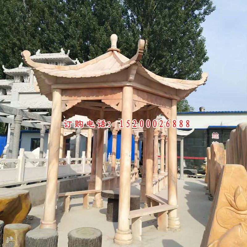 石雕六角凉亭，晚霞红公园凉亭 (4)