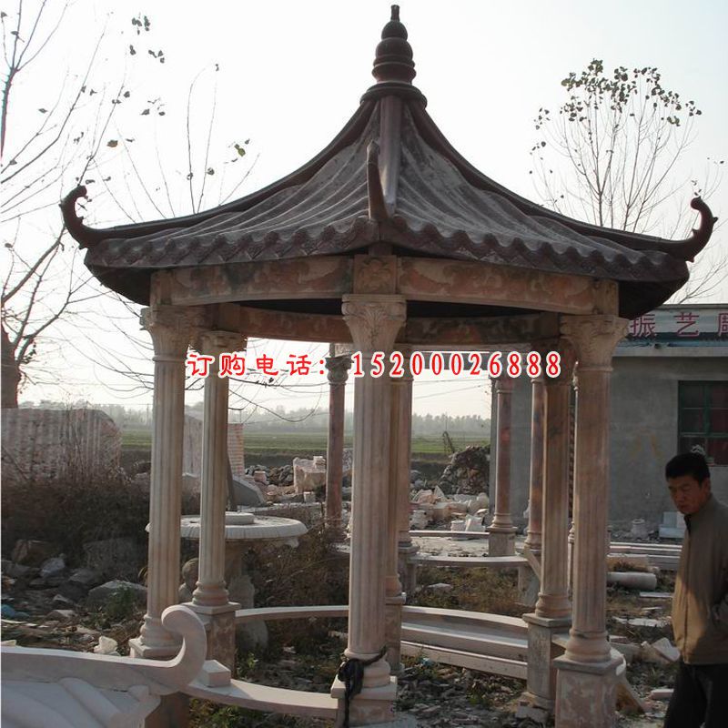 青石四角凉亭   石雕公园景观摆件 (1)