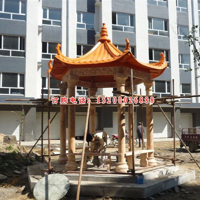 石凉亭，晚霞红凉亭雕塑 (2)