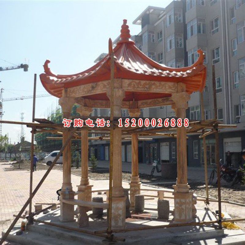 石凉亭，晚霞红凉亭雕塑 (1)