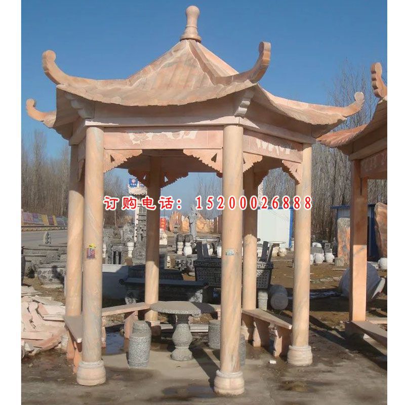 石凉亭，晚霞红石凉亭雕塑 (1)