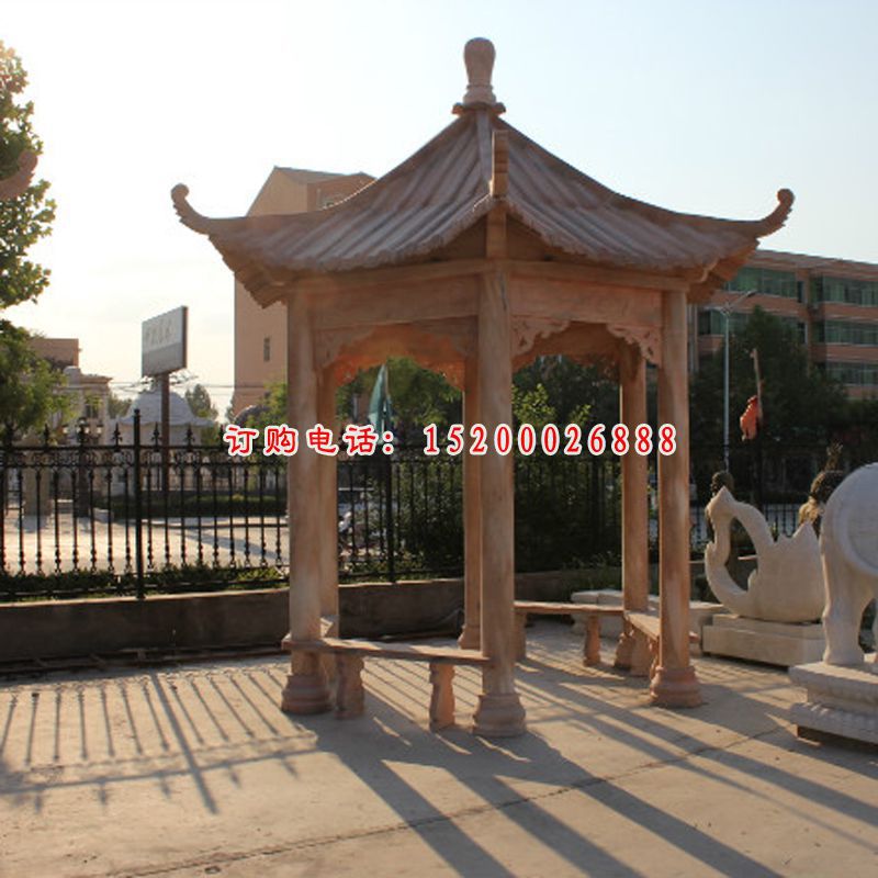 石头六角亭石头亭子，中式凉亭