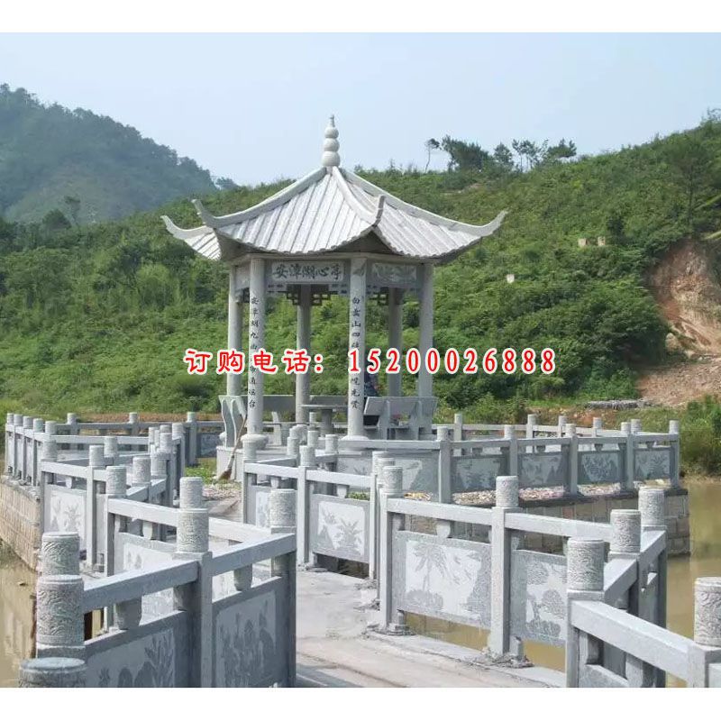 石雕凉亭，青石湖心亭雕塑
