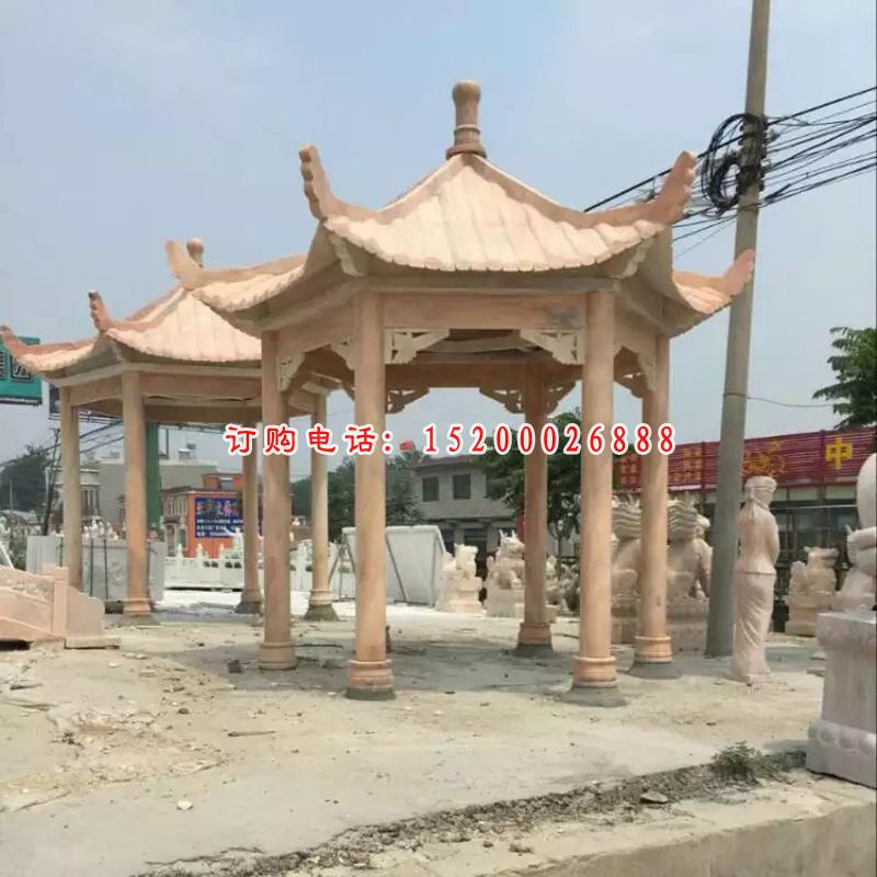 晚霞红凉亭雕塑，石雕亭子