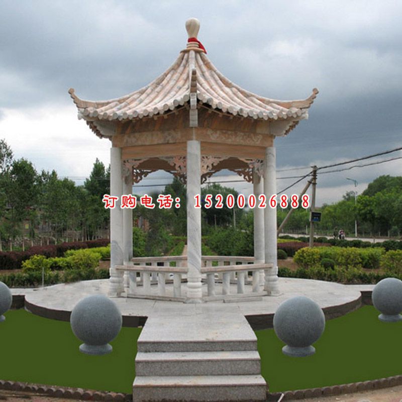 晚霞红凉亭石雕，公园凉亭景观雕塑