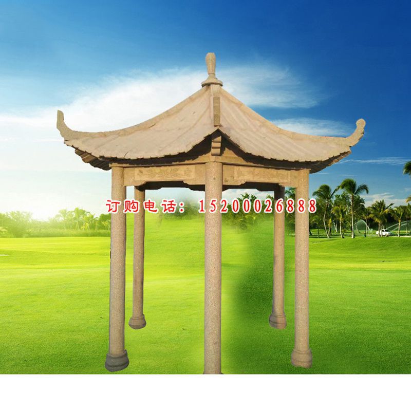 晚霞红双层凉亭 园林景观石雕  (8)