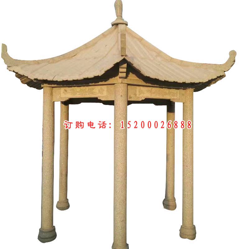 晚霞红双层凉亭 园林景观石雕  (7)