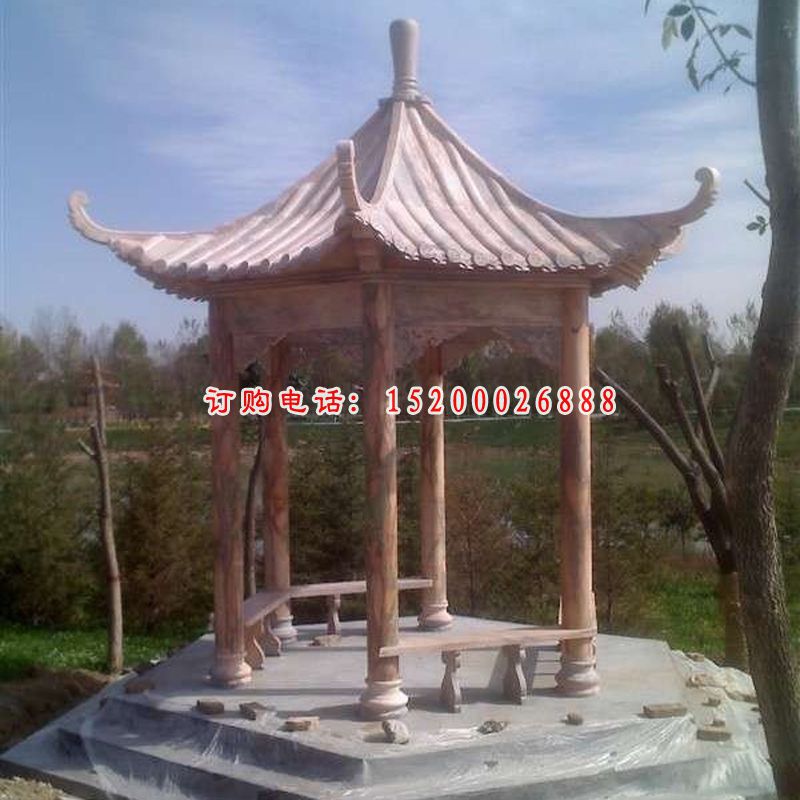晚霞红亭子雕塑，石雕凉亭