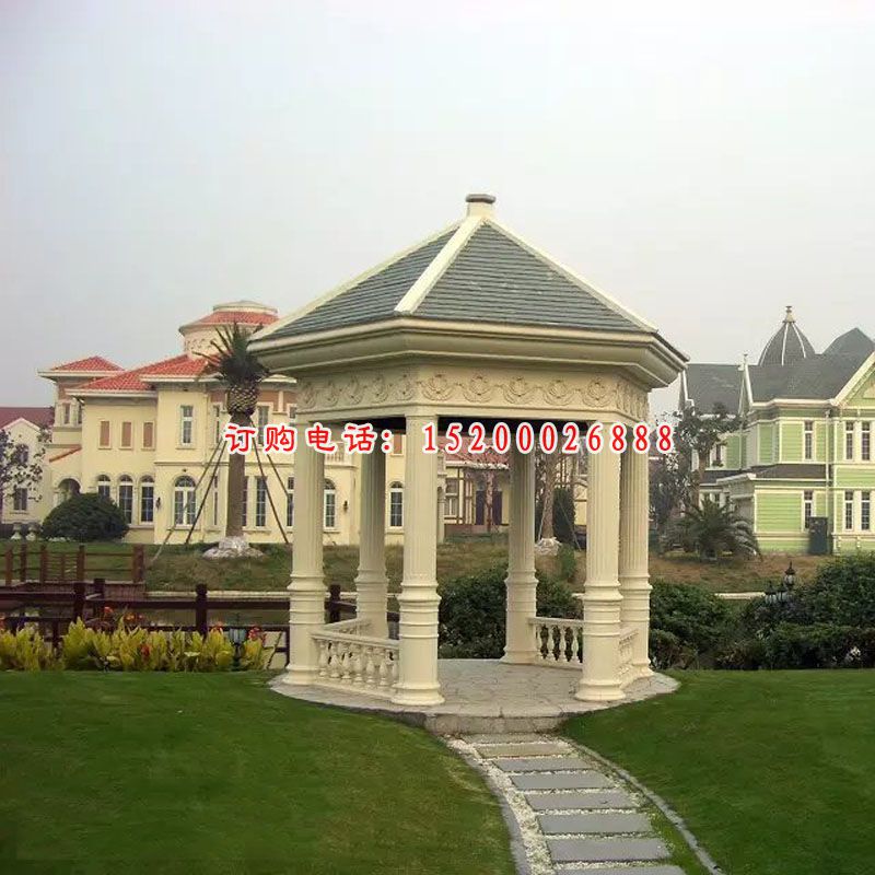 石雕凉亭，尖顶凉亭雕塑