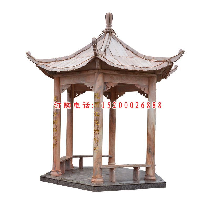 晚霞红石雕凉亭，公园景观雕塑