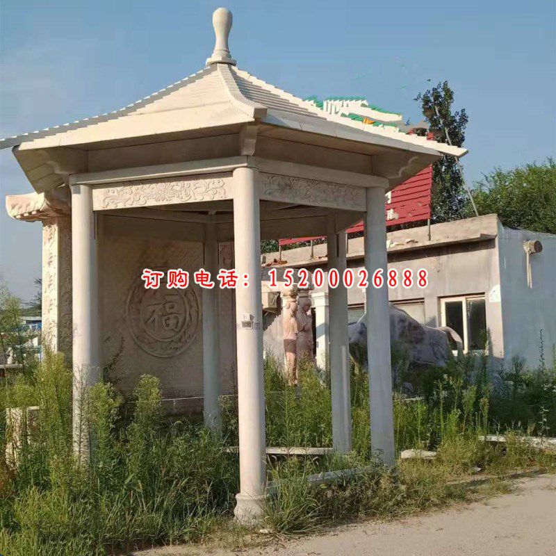 小区六角凉亭石雕 大理石亭子雕塑 (7)