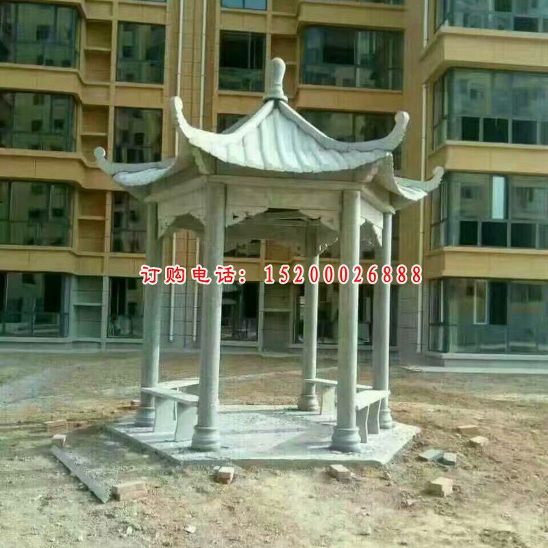 小区中式凉亭石雕，六角石凉亭