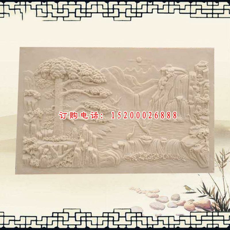 浮雕迎客松壁画  石雕广场景观雕塑