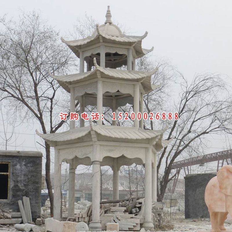 汉白玉三层六角凉亭 公园凉亭石雕