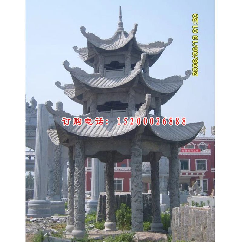 青石凉亭，三层石凉亭