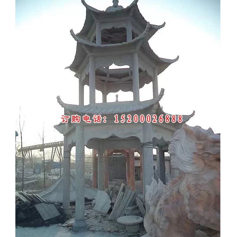 三层凉亭雕塑，公园石雕亭子