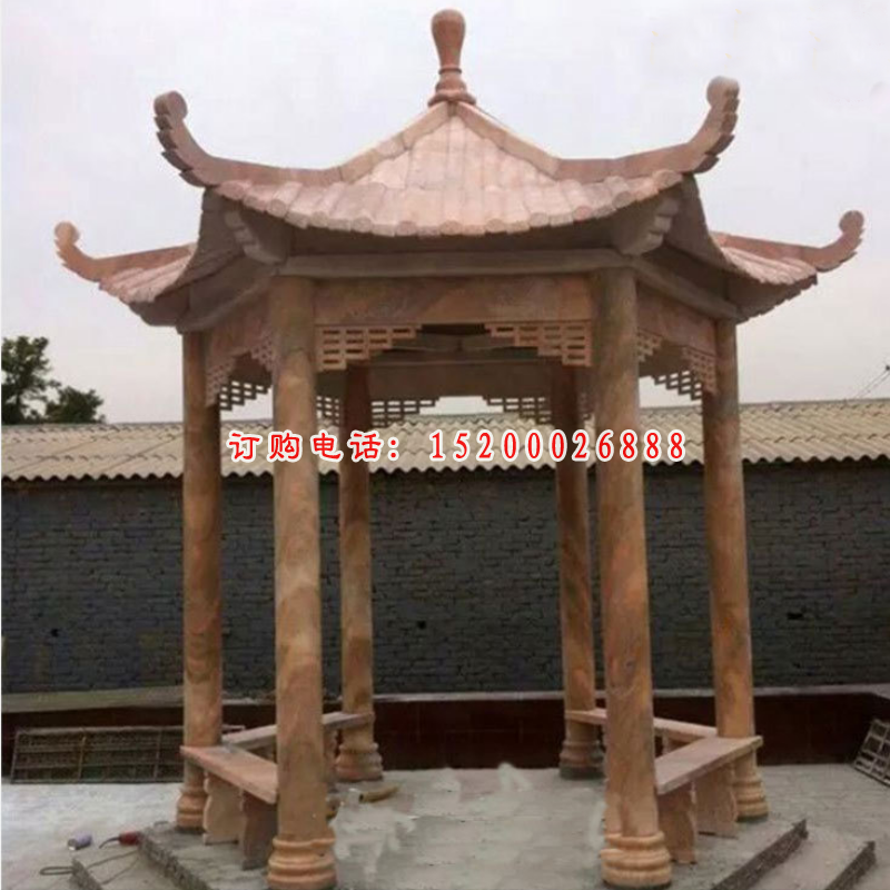 大理石四角凉亭  石雕别墅景观雕塑