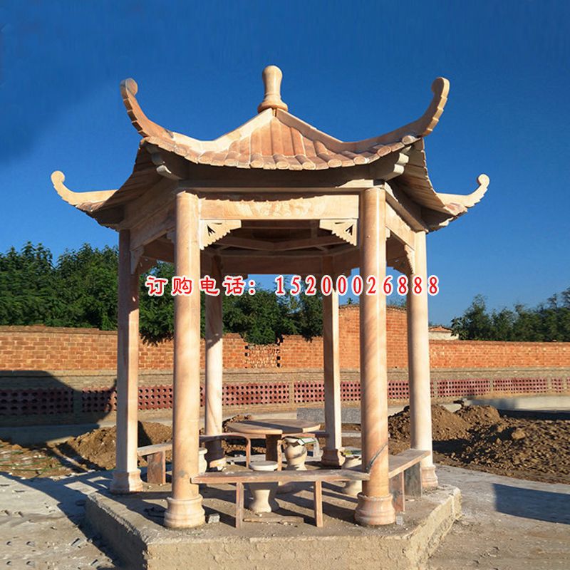 大理石四角凉亭  石雕小区景观雕塑 (1)