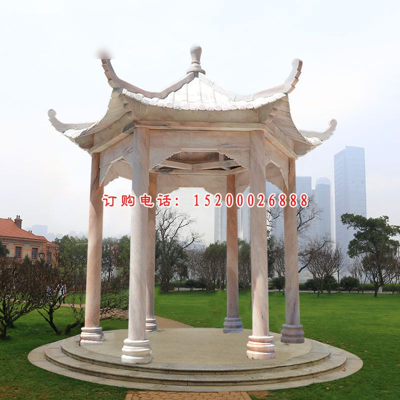 大理石四角凉亭 石雕别墅景观雕塑 (1)