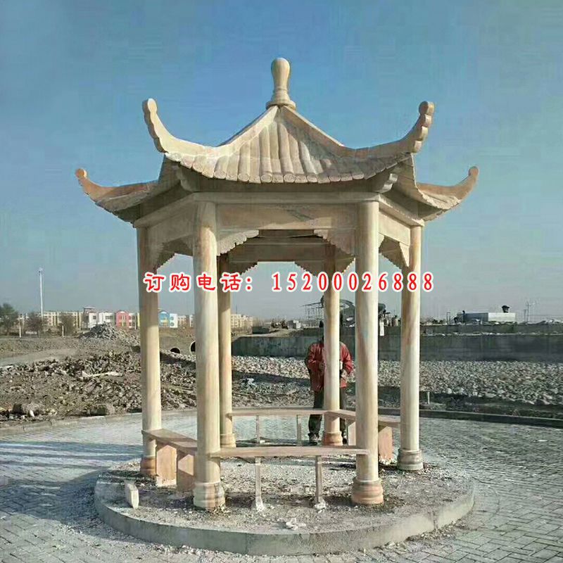 公园景观石雕，六角石凉亭