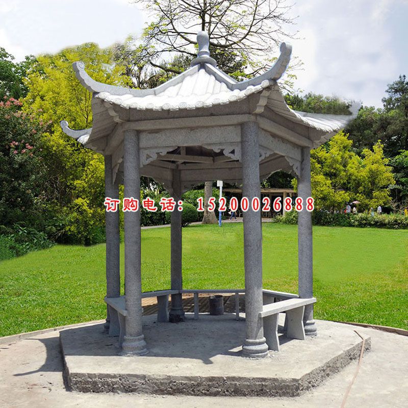 公园六角凉亭石雕 园林景观石雕 (3)